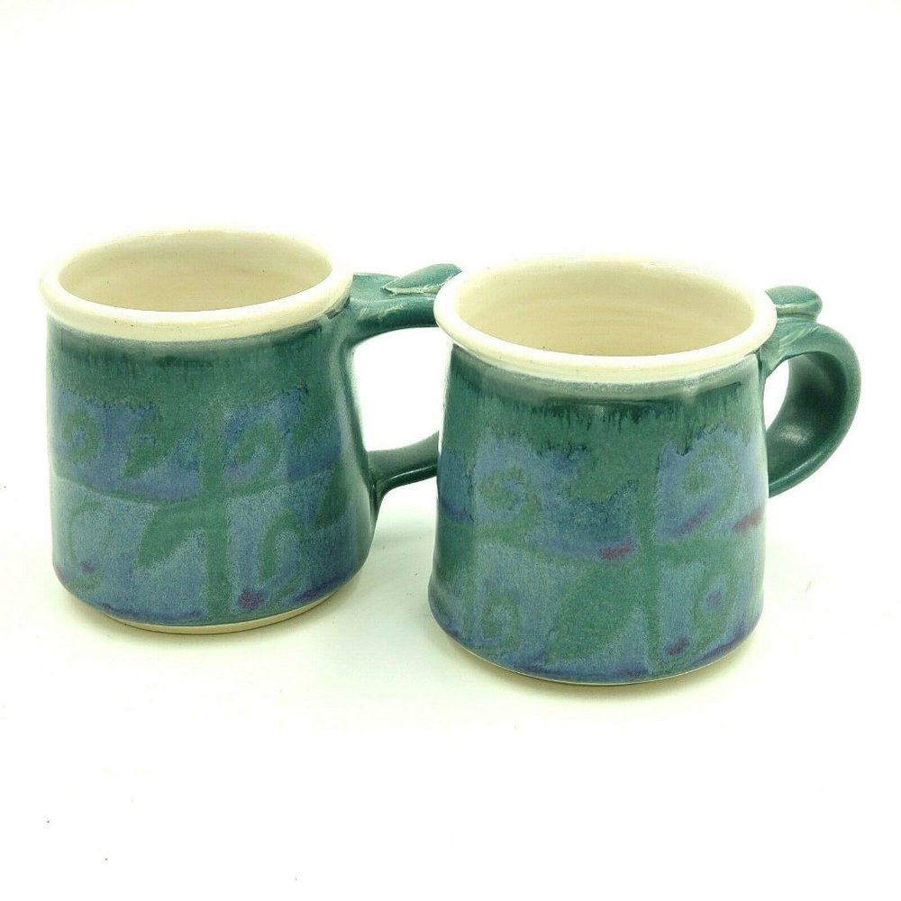 Hand Thrown Pottery Mugs Artist Signed SET OF 2